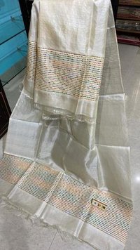 Pure Tussar Silklong Dupatta With Colourfull Weaving On Both Side.