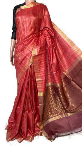 Pure Gheecha Tussar Silk Handloom All Over Boota Woven Jala Pallu Saree.