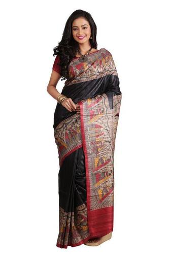 Tussar Gheecha Madhubani Printed Silk Saree.