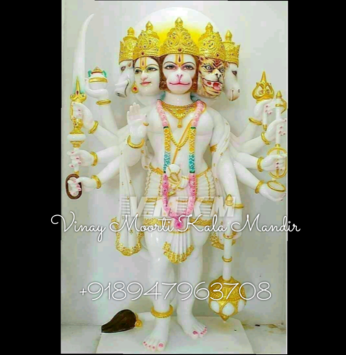 White Marble Panchmukhi Hanuman Murti