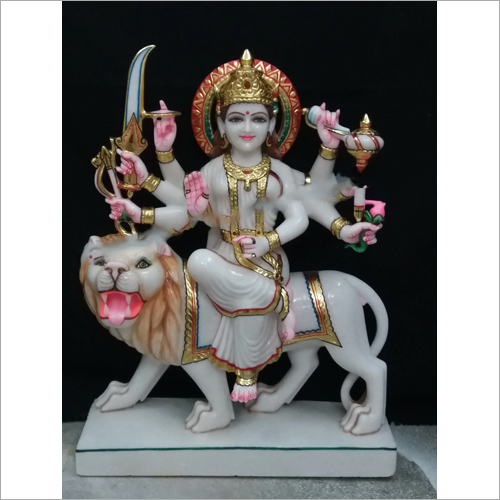 Polished Marble Durga Mata Statue - Color: Multicolor