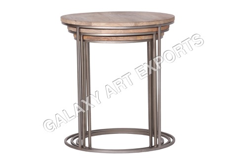 Metal Gray & Natural Nesting Table S/3