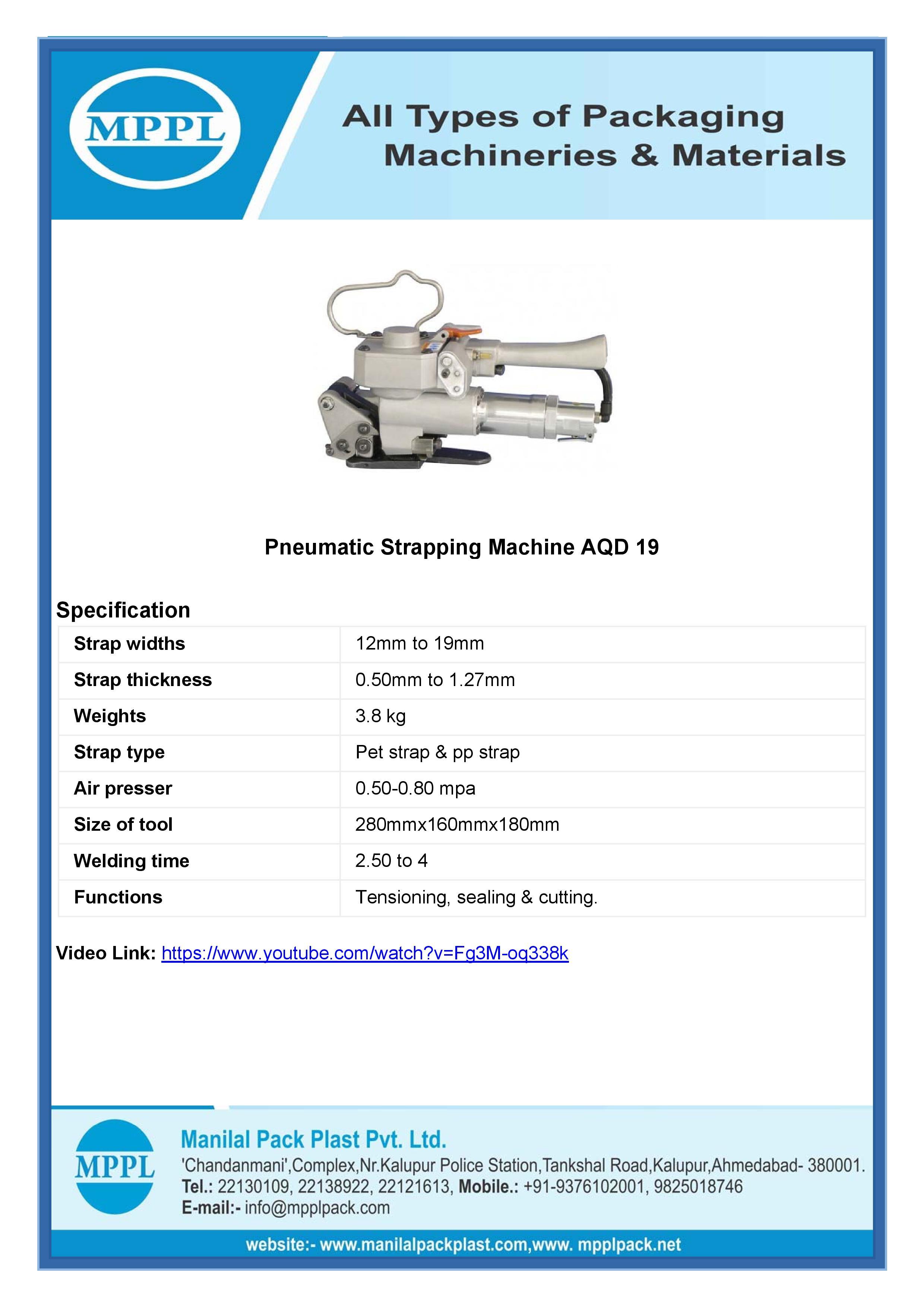 Pneumatic Strapping Machine Aqd 19