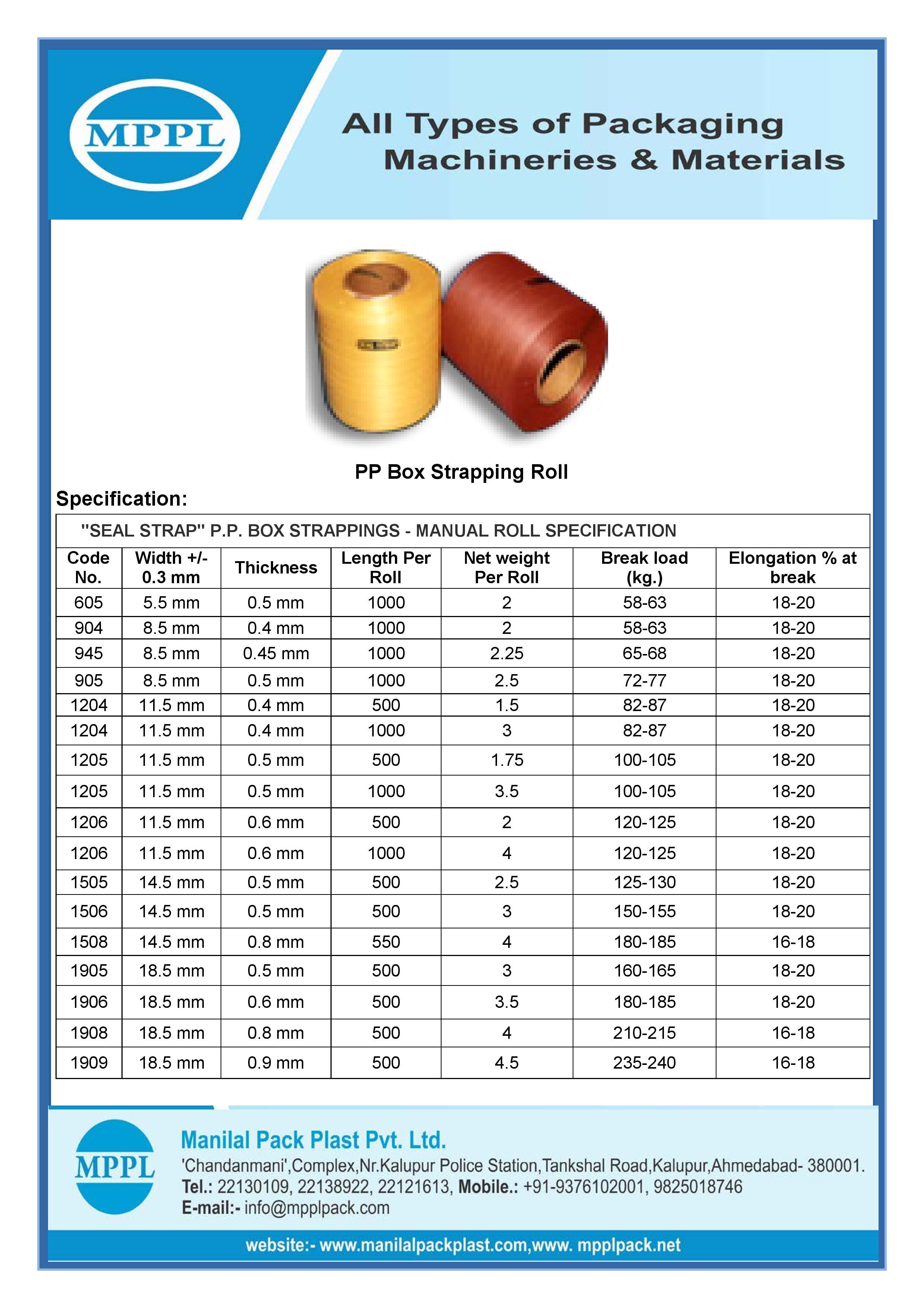PP Box Strapping Manual Roll