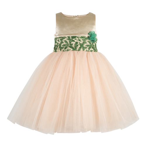 Kids Embroidered Golden Party Wear Frock
