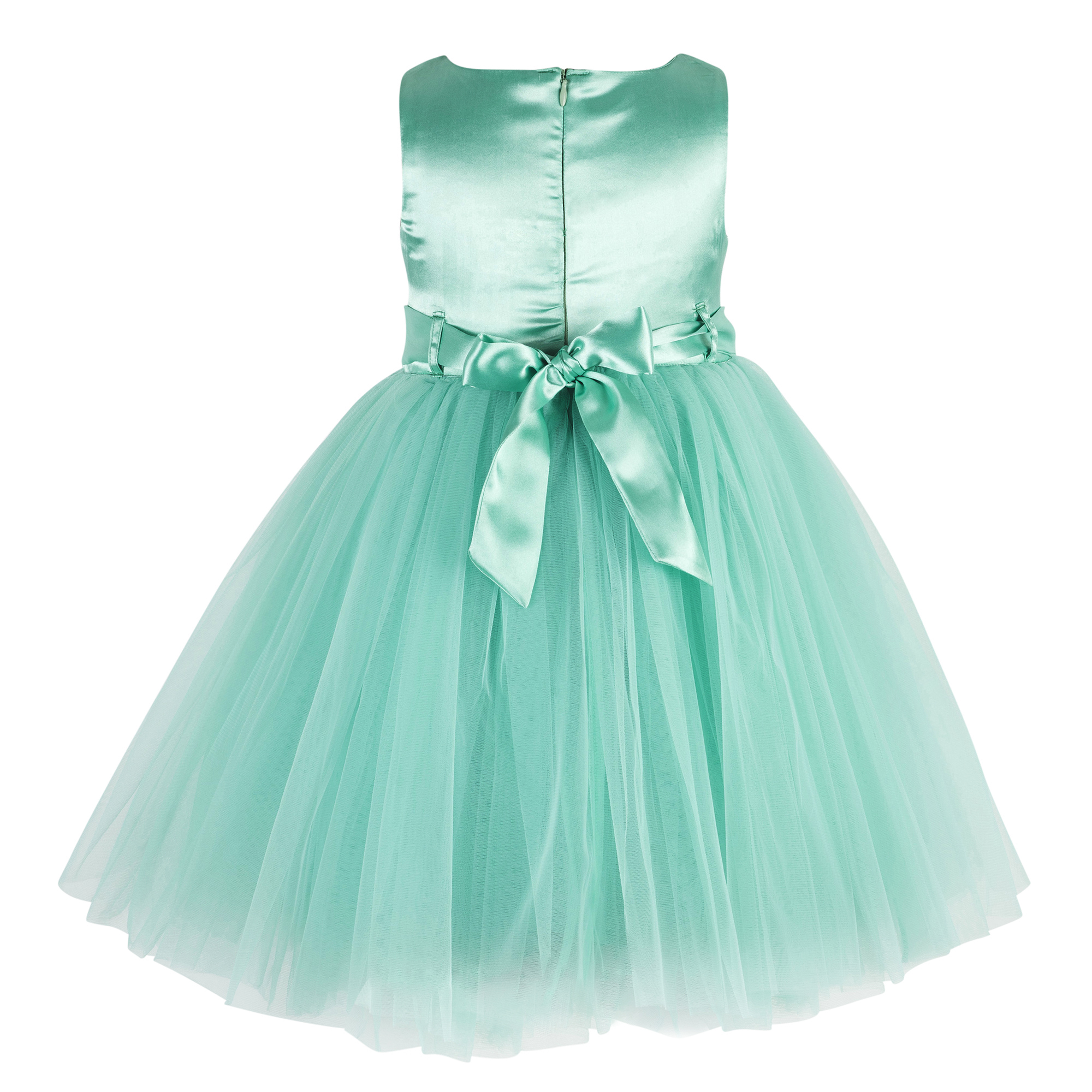 Kids Embroidered Sea Green party wear frock