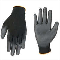 Nylon Pu Coated Gloves - 220 To 270 Mm Length, Black Knitted Design | Good Abrasion Resistance, Elasticized Wrist, Ideal For Industry And Electronics