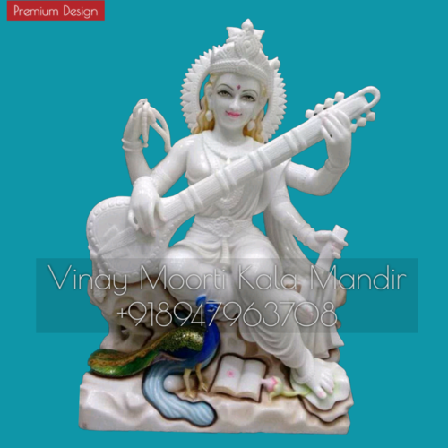 Carving White Marble Saraswati Statue