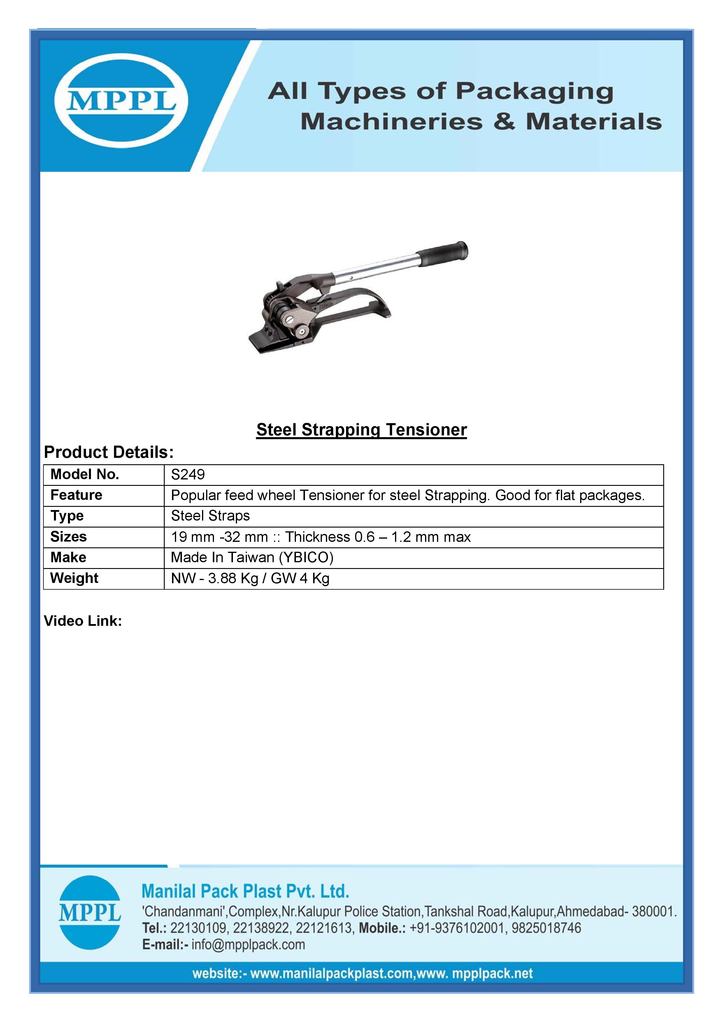 Steel Strapping Tensioner S249