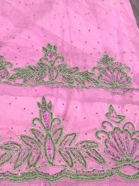 High quality silk heavy beaded george wrappers fabric hand beaded with french net lace blouse