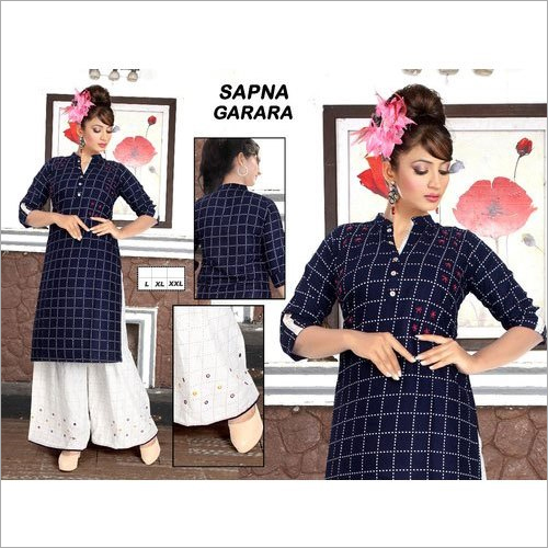Ladies Cotton Kurti With Palazzo - Cotton, Sizes S, M, L, XL, Multicolor Designs | Lightweight, Washable, Ideal for All Seasons