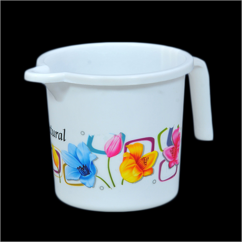 Printed Bath Mug - Plastic Material, White Color | Durable, Lightweight, Elegant Design for Commercial Use