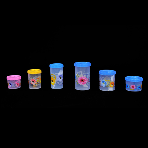 Printed Container Set - Food Grade Plastic, Round Shape, Various Sizes and Capacities , Airtight Screw Cap for Dust & Moisture Protection