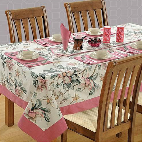 Dinning Table Cover - Synthetic Fabric Rectangle Shape White-Pink Color | Moisture Resistant Stain Resistant Alluring Printed Patterns
