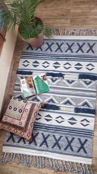Handmade Cotton Pile Rug - Color: Blue