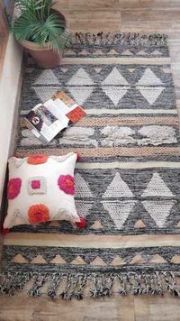 Cotton Pile Room Rug - Handmade Cotton, 4x6 Size, Grey Color | Customizable Design, Soft Texture, Washable For Versatile Use