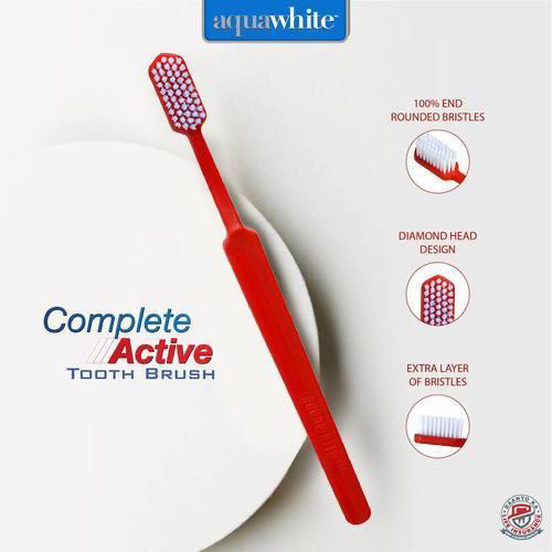 Aquawhite Complete Active Toothbrush - Plastic Bristles, Flexible Design | Durable White Bristle Color, Ergonomic Handle