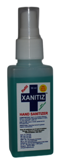 Liquid Hand Sanitizer - Ethanol 80% V/v, Hydrogen Peroxide 0.125% V/v, Glycerol 1.45% V/v, 25 Ml Sea Blue | Anti-bacterial, Fine Mist Spray Cap
