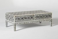Bone Inlay Geometric Cubic Design Coffee Table In Black Color No Assembly Required