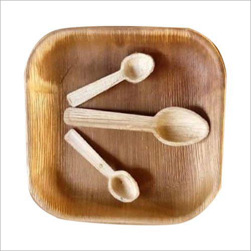 Natural Areca Plate And Spoon Set - Areca Leaf Material, Light Brown Color | Biodegradable, Disposable, Lightweight for Parties and Picnics