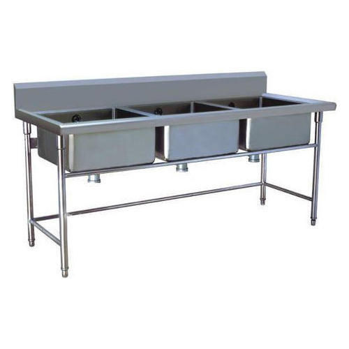 Stainless Steel Commercial Three Sink Dishwashing Unit