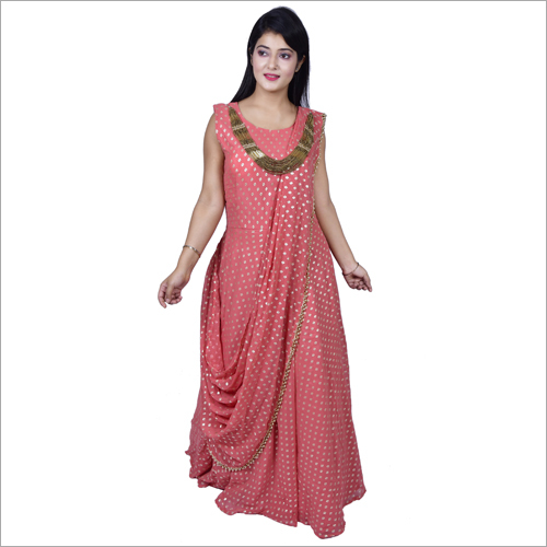 Pink Ladies Saree Gown
