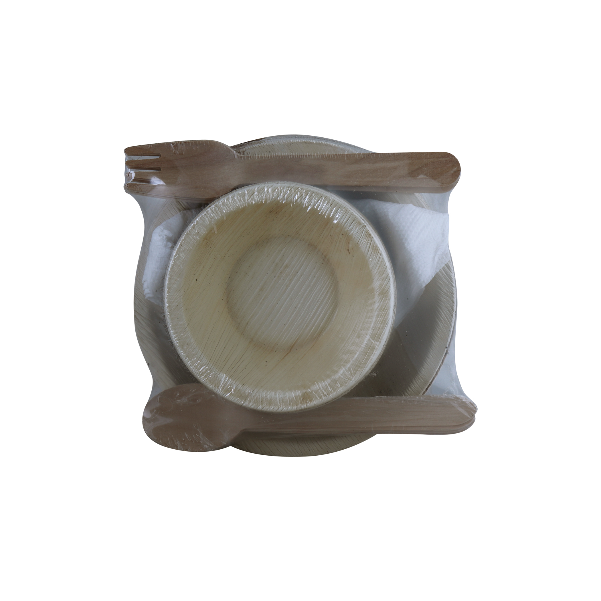 Round Areca Leaf Plate with Folk and Spoon