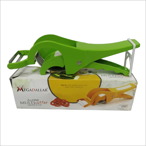 2 In 1 Multi Cutter - Food-Grade Stainless Steel Blade, Sturdy Plastic Body, Green Design | Effortless Vegetable Cutting, Easy to Clean and Maintain