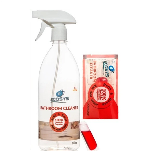 Ecosys 1 Ltr Bathroom Cleaner Spray Bottle With Capsule & Refill Sachet - Fresh Fragrance Reusable Design for Effective Scale and Surface Cleaning