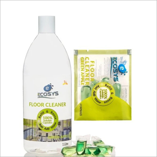 Ecosys 1 Ltr Floor Cleaner Green Apple Bottle With 6 Capsules & Refill Sachet - Fresh Fragrance, Reusable , Effective for All Floor Types