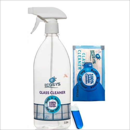 Ecosys 1 Ltr Glass Cleaner Spray Bottle With Capsule Sachet - 1 Litre Capacity, Fresh Fragrance | Ideal for Glass, Windows, Mirrors & Appliances