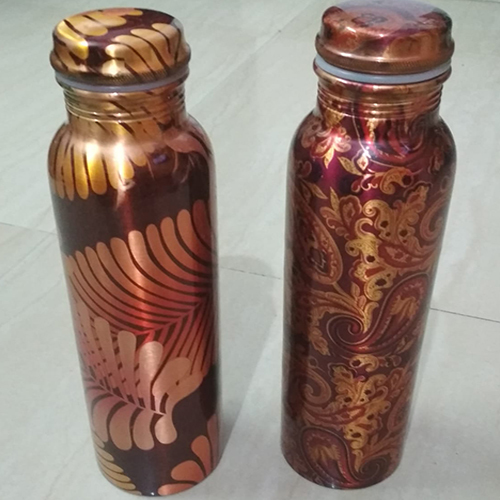 Printed Copper Bottle - Copper Material, Screw Cap Design | Elegant Copper Finish for Hydration and Style