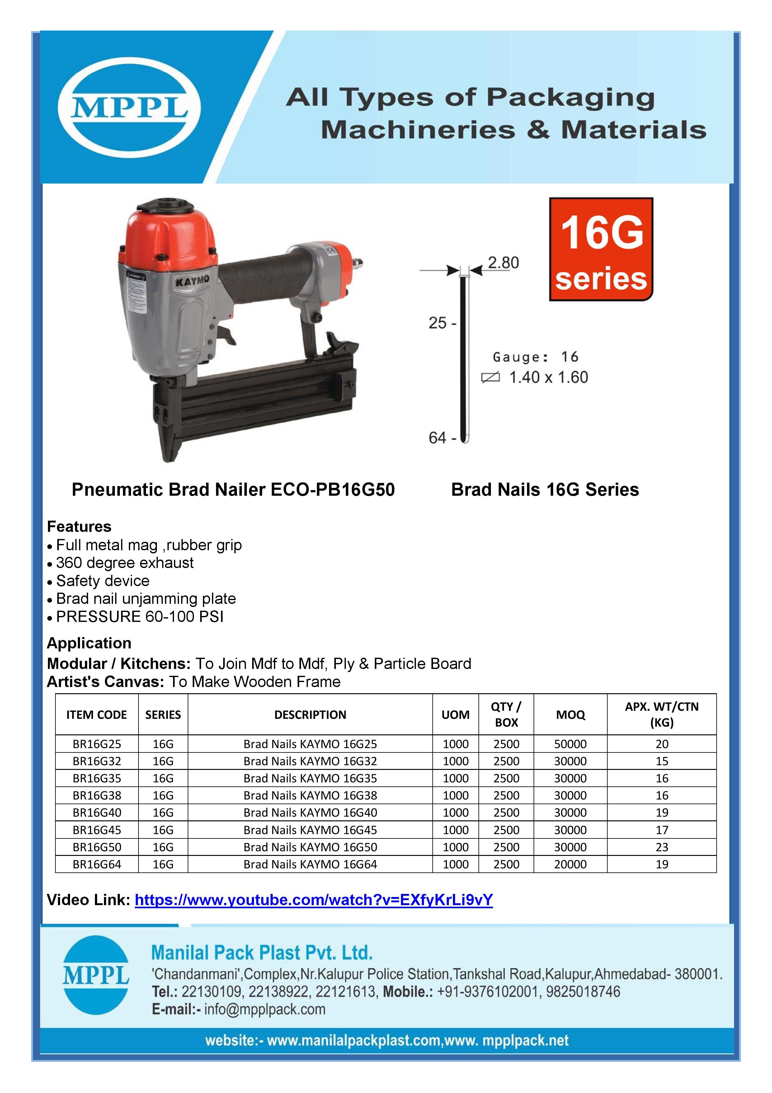 Pneumatic Brad Nailer ECO-PB16G50