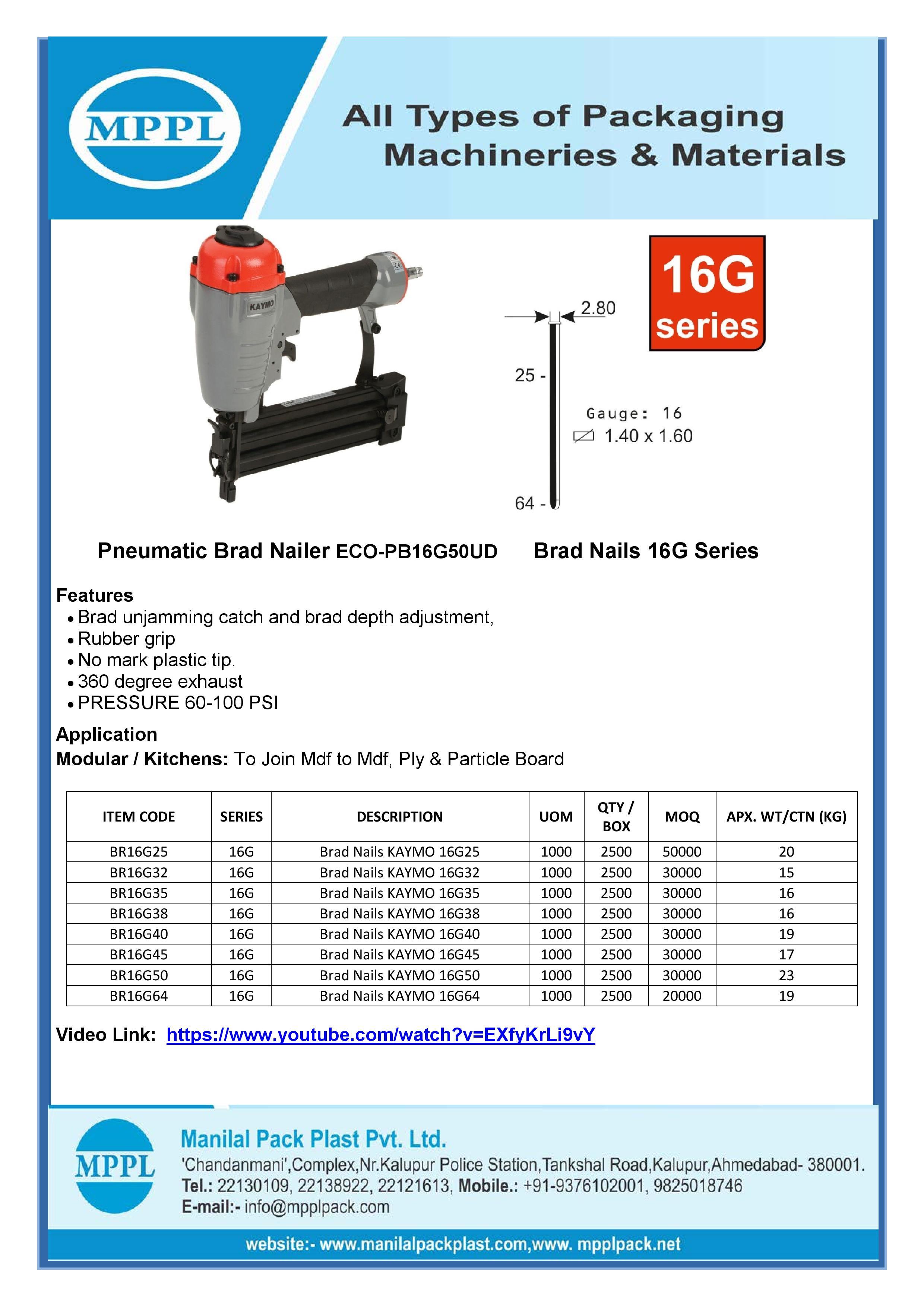 Pneumatic Brad Nailer ECO-PB16G50UD