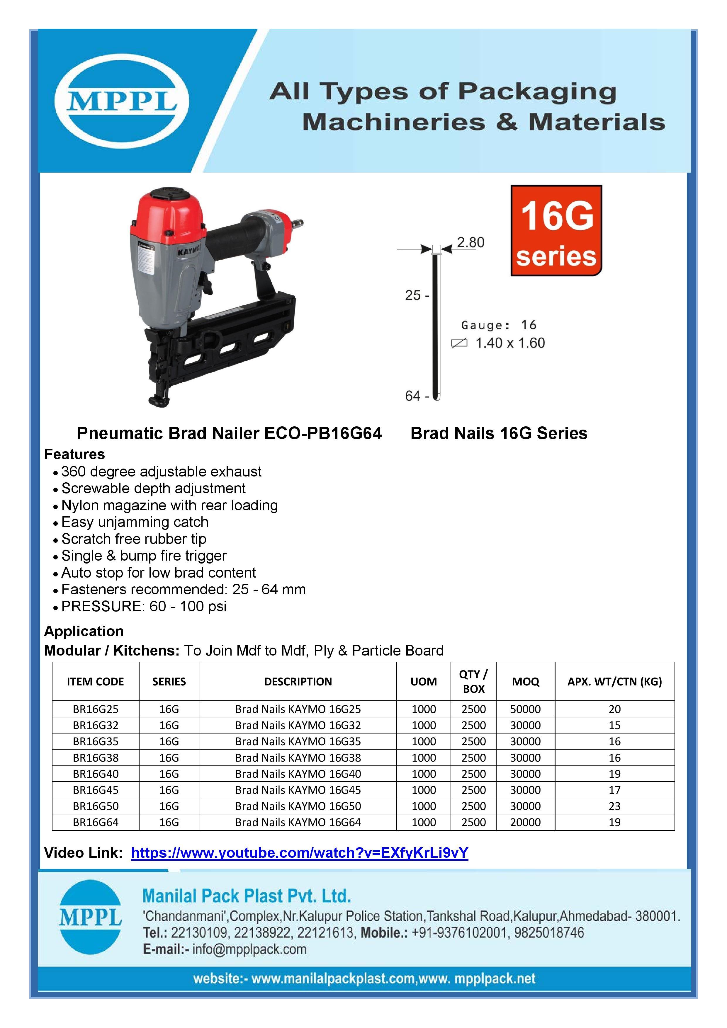 Pneumatic Brad Nailer ECO-PB16G64