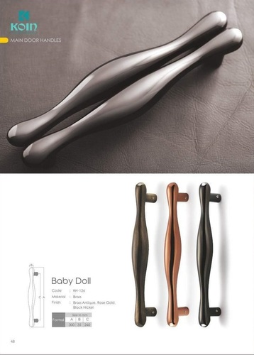 Designer Door Handles - Virgin Brass Material, 12" Size | Baby Doll Designer Door Handle in Brass Antic, Rose Gold, Black Nickel