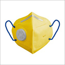 N95 Yellow Face Mask - Sponge Fabric, Yellow, Elastic Cord Earloop | Filtration Efficiency N95, Exhalation Valve, Breathable, Comfortable Fit, Protective Packaging