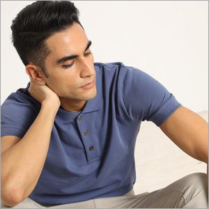 Slate Blue Organic Polo Neck T-Shirt