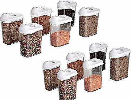 750 ml Easy Flow Plastic Kitchen Storage Jars & Container Set, Transparent Set of 12