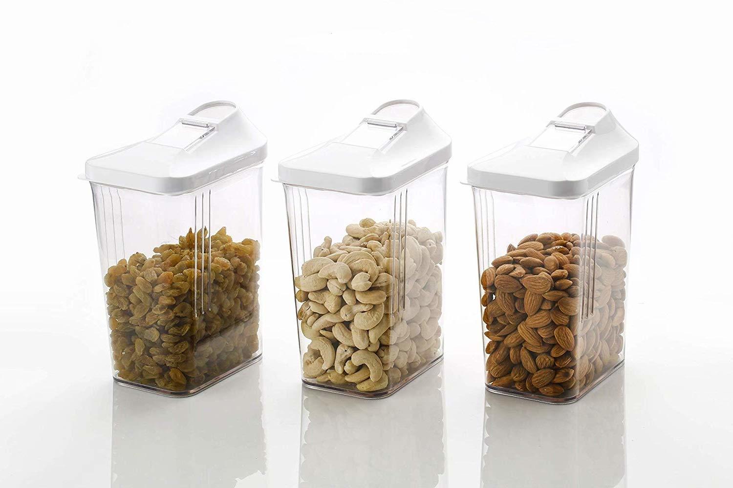 1100 ml Easy Flow Plastic Kitchen Storage Jars & Container Set, Transparent Set of 6