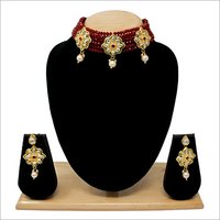 Simple Design Choker Necklace Set(Maroon)
