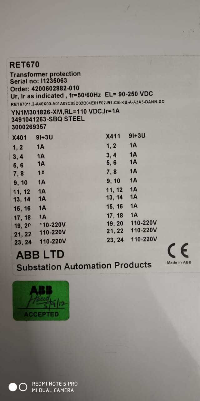 ABB  Transfomer protection  RET670