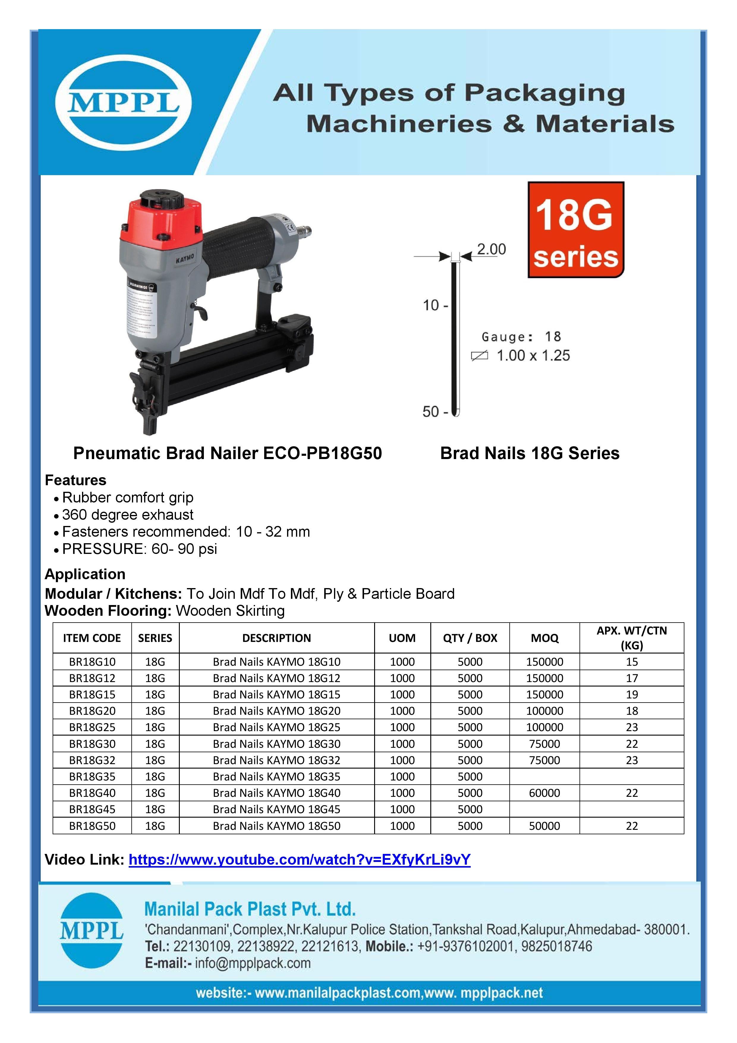 Pneumatic Brad Nailer ECO-PB18G50
