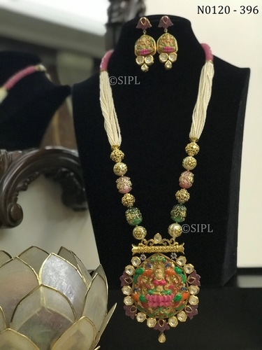 Beautiful Goddess Laxmi Necklace Set Dangle Earrings