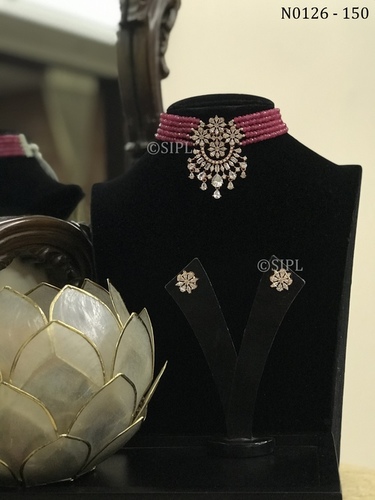 Brass Metal American Diamond Necklace Set