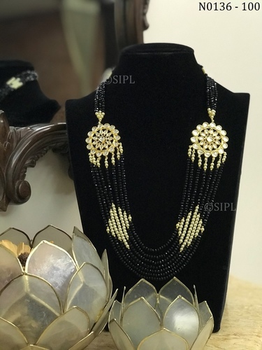 Ahmedabadi Kundan Meenakari Necklace Set with 7 Layer Crystal Beads