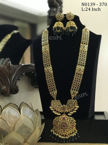 Southern Design Diamond Long Necklace Set Dangle Earrings