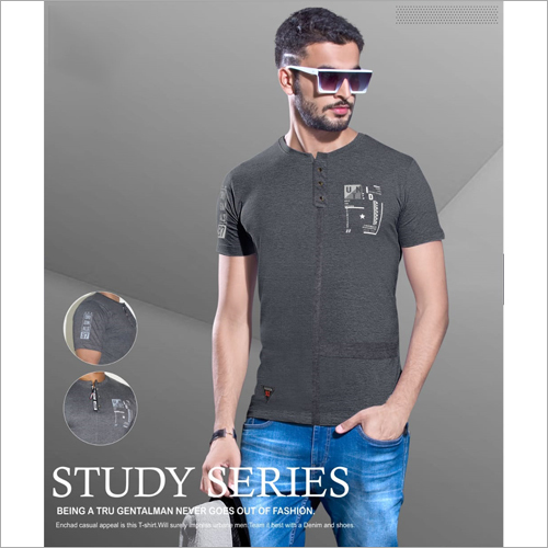 Mens Henley Neck Short Sleeve T-Shirt - Cotton Blend, Sizes S to XL, Eye-Catchy Colors, Smooth Texture, Shrink & Wrinkle Resistant