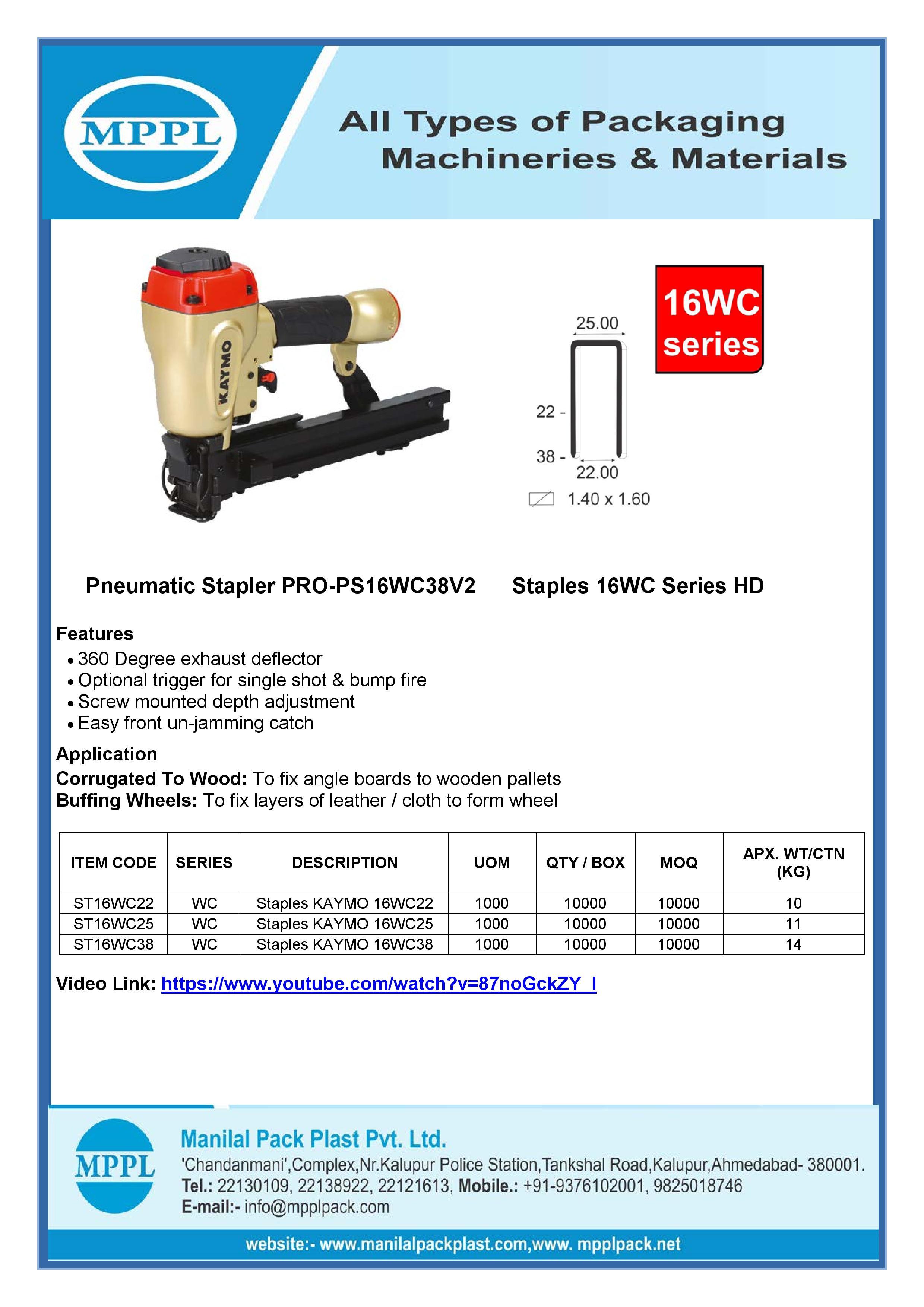 Pneumatic Stapler PRO-PS16WC38V2