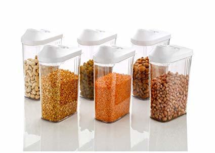 Clear 1500 Ml Easy Flow Plastic Kitchen Storage Jars & Container Set, Transparent Set Of 6